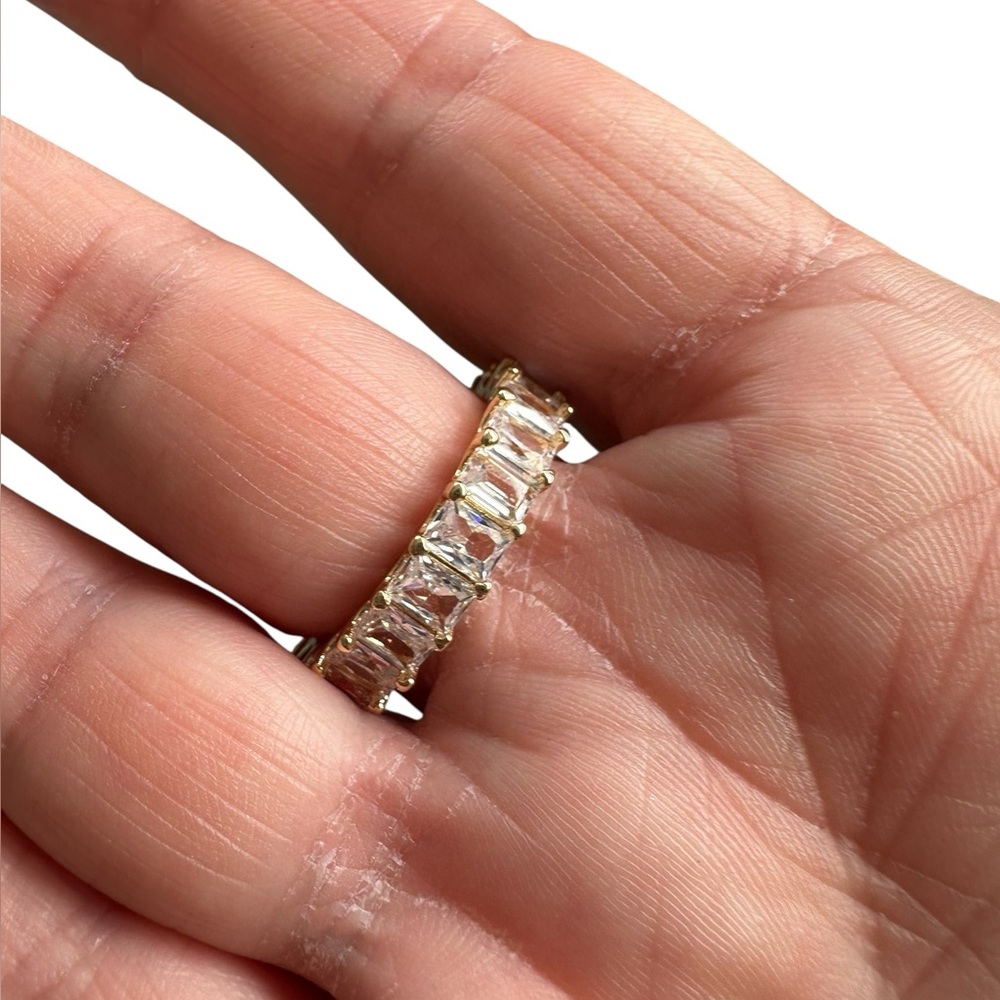 Gold Rectangular Diamond Lined Ring - image 3